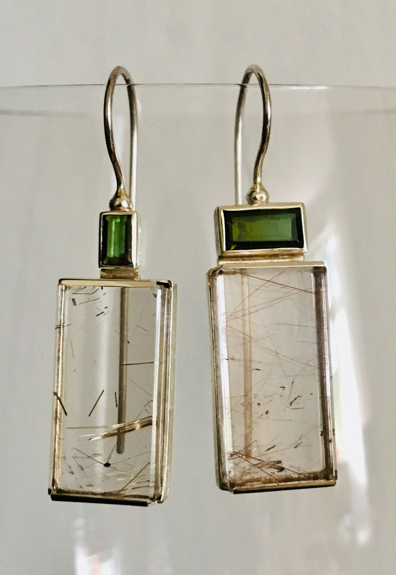 Ohrschmuck Silber, Rutilquarze, Turmaline, Gabriele Maynollo