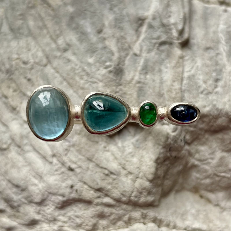 Ring Silber, Aquamarin, Turmalin, Smaragd, Saphir, Gabriele Maynollo