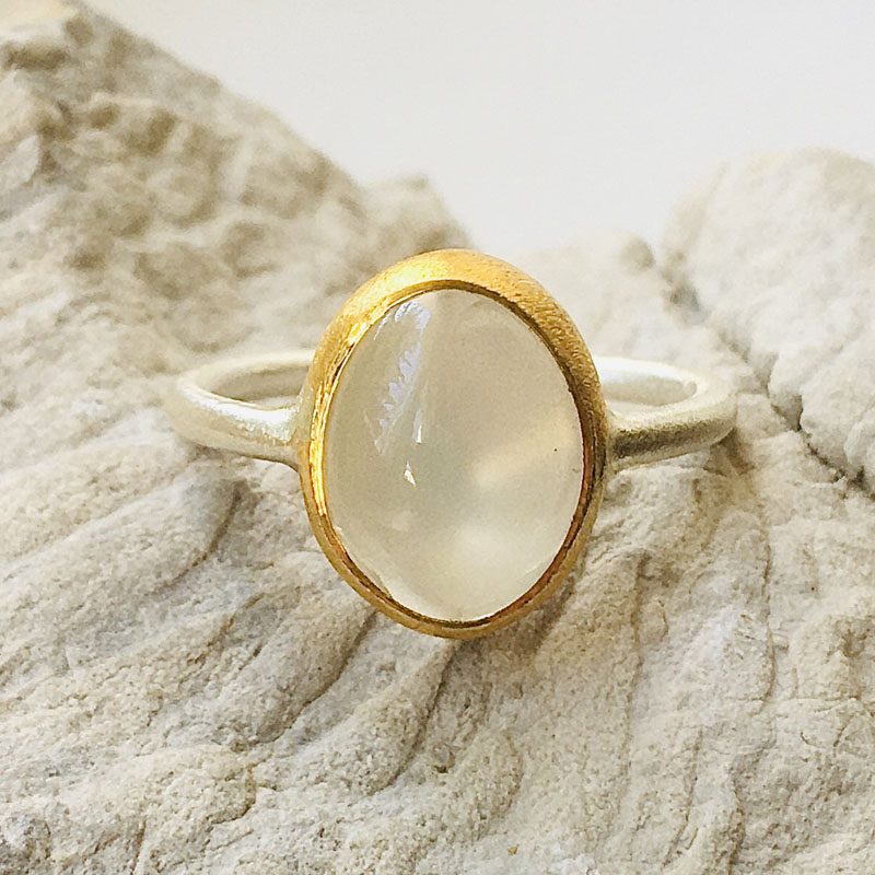 Ring Silber, Gold, Mondstein, Gabriele Maynollo