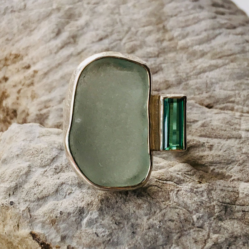 Ring Silber, Turmalin, Strandglas, Gabriele Maynollo